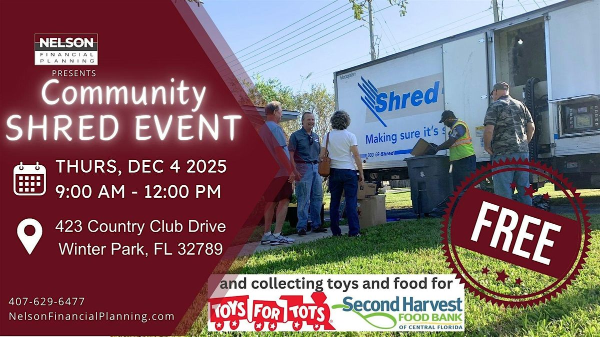 Community Shred Event (and Toy & Food Drive), 4 December | Event in Winter Park | AllEvents