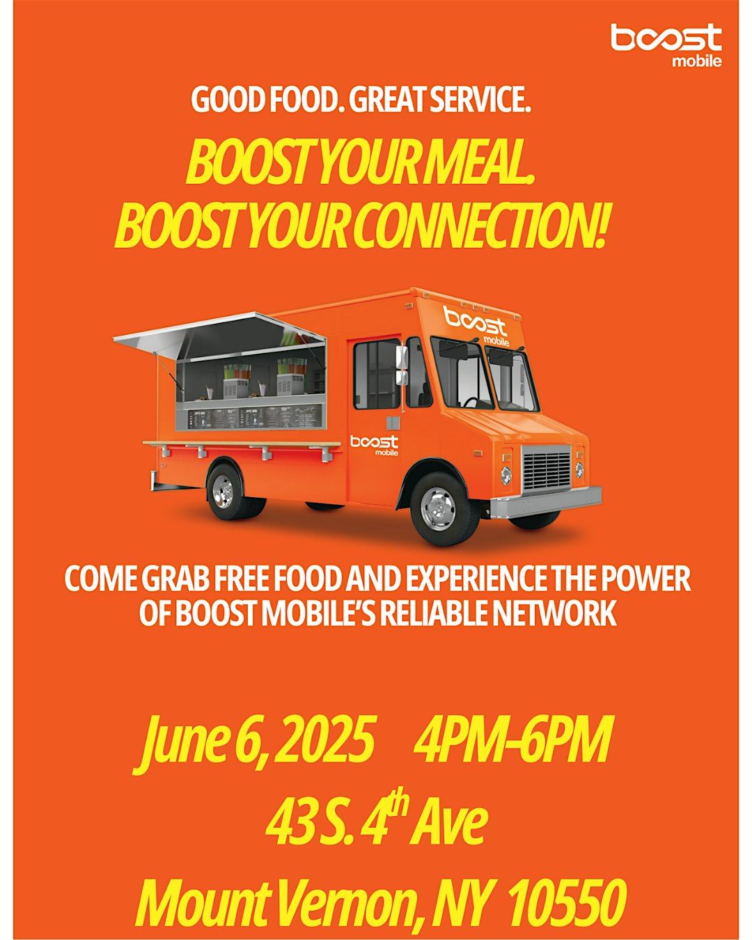 FREE Food Truck Event at Boost Mobile!, 6 June | Event in Mount Vernon | AllEvents