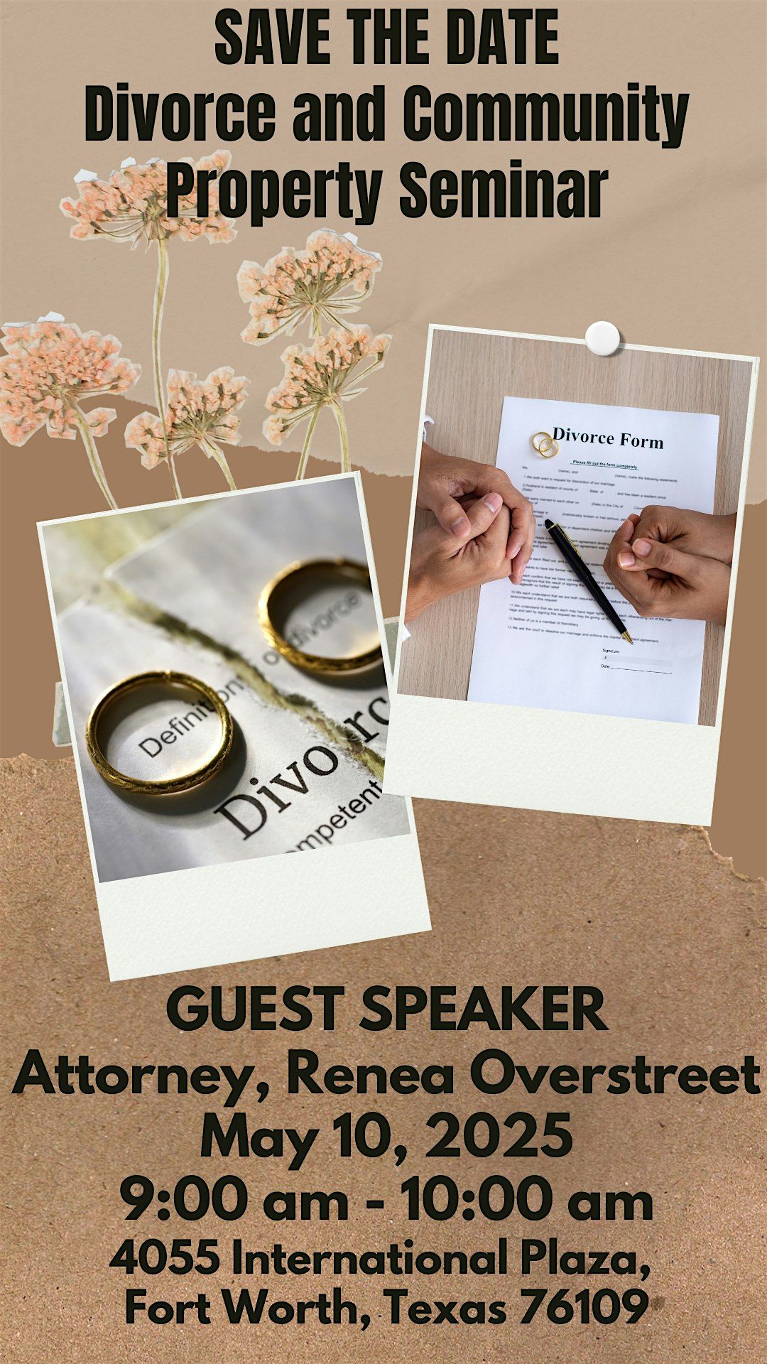 SEMINAR REGARDING DIVORCE AND COMMUNITY PROPERTY, 10 May | Event in Fort Worth | AllEvents