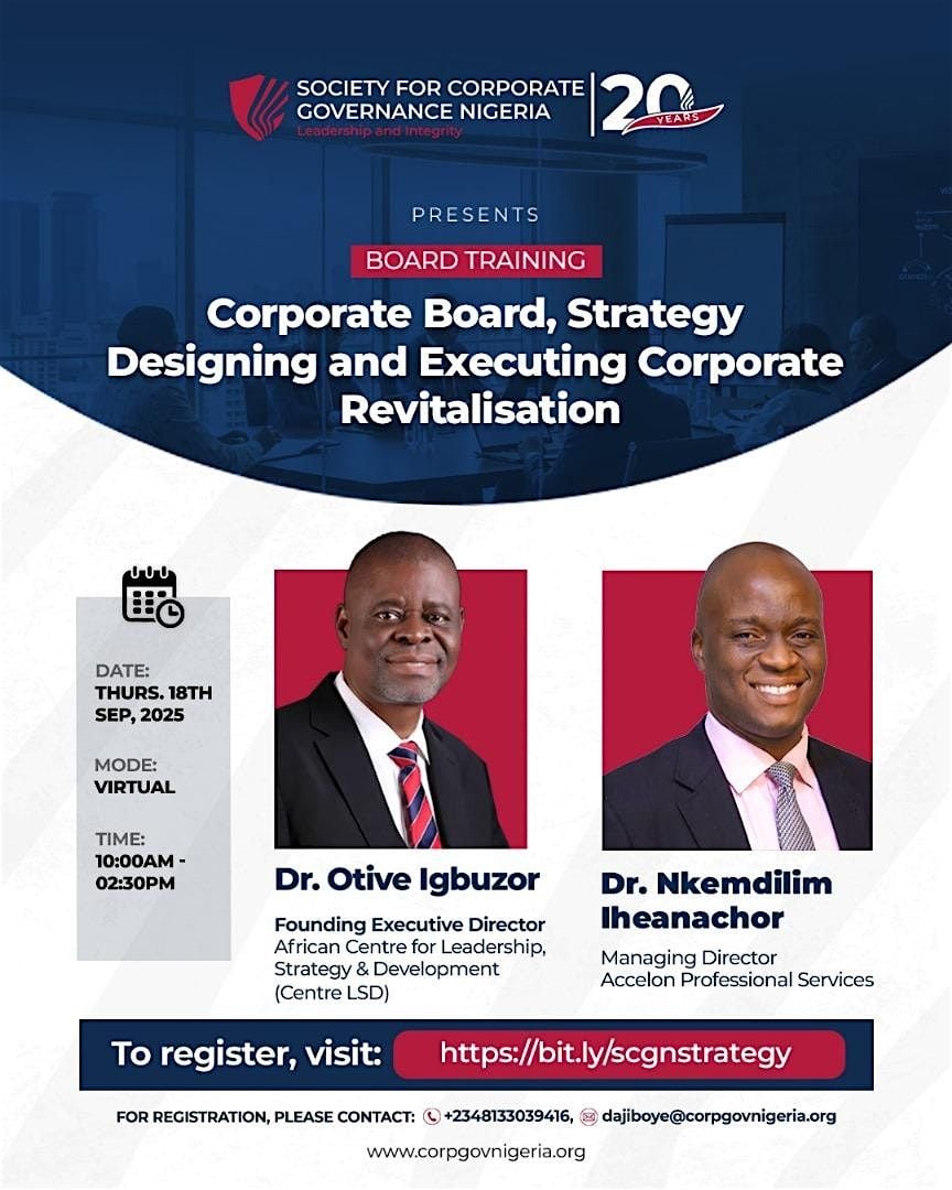 Corporate Board, Strategy Designing and Executing Corporate Revitalisation, 18 September | Event in Lagos