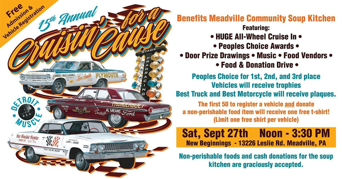 15th Annual Cruisin' for a Cause, 27 September | Event in Meadville | AllEvents