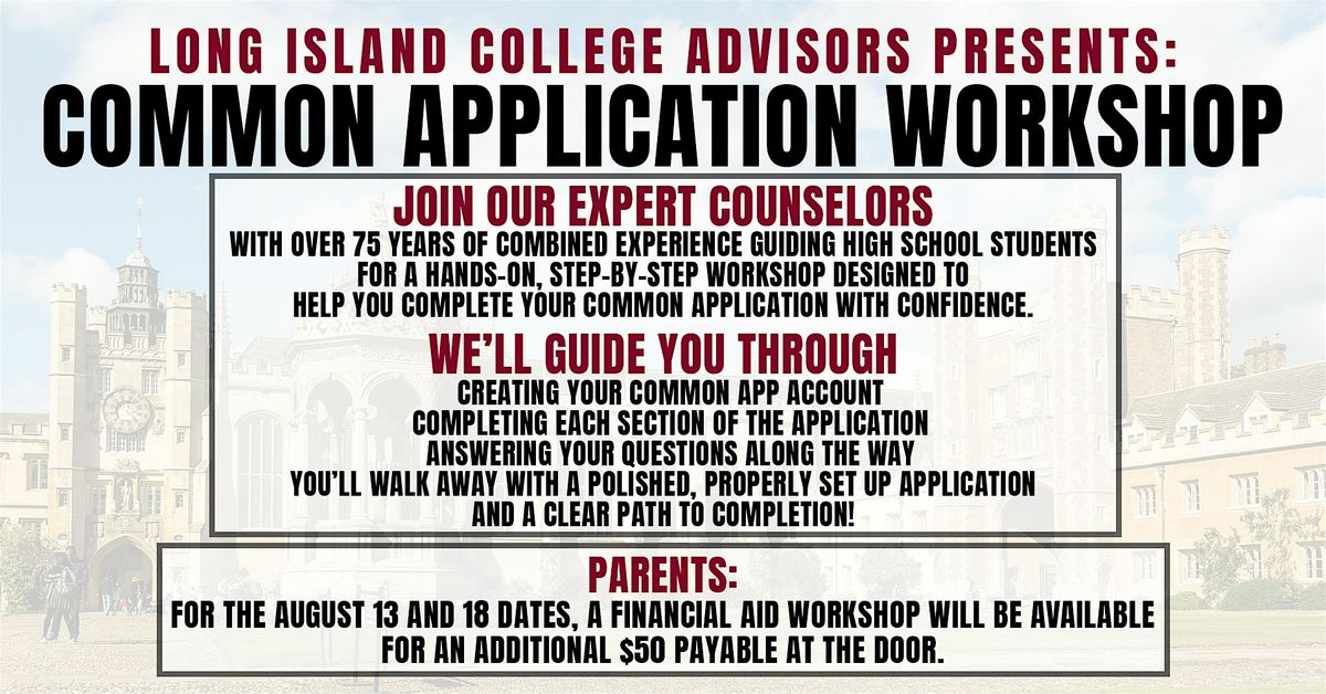 Common Application Workshop, 13 August | Event in Wantagh | AllEvents
