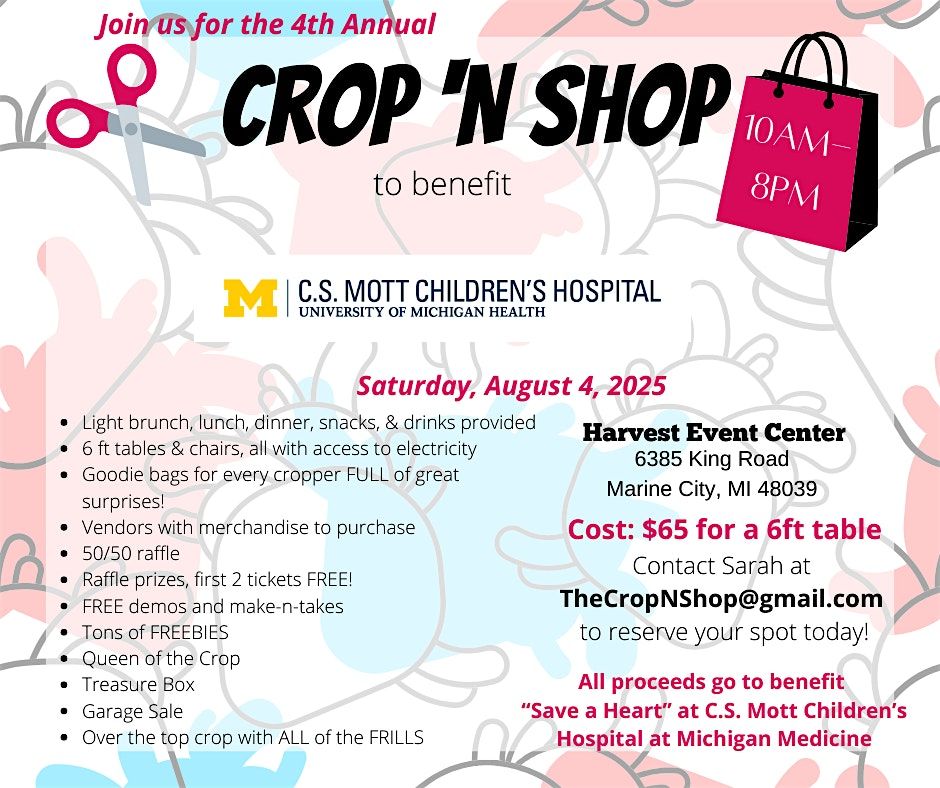 4th Annual Crop 'N Shop to benefit C.S. Mott Hospital at Michigan Medicine, 2 August | Event in Marine City