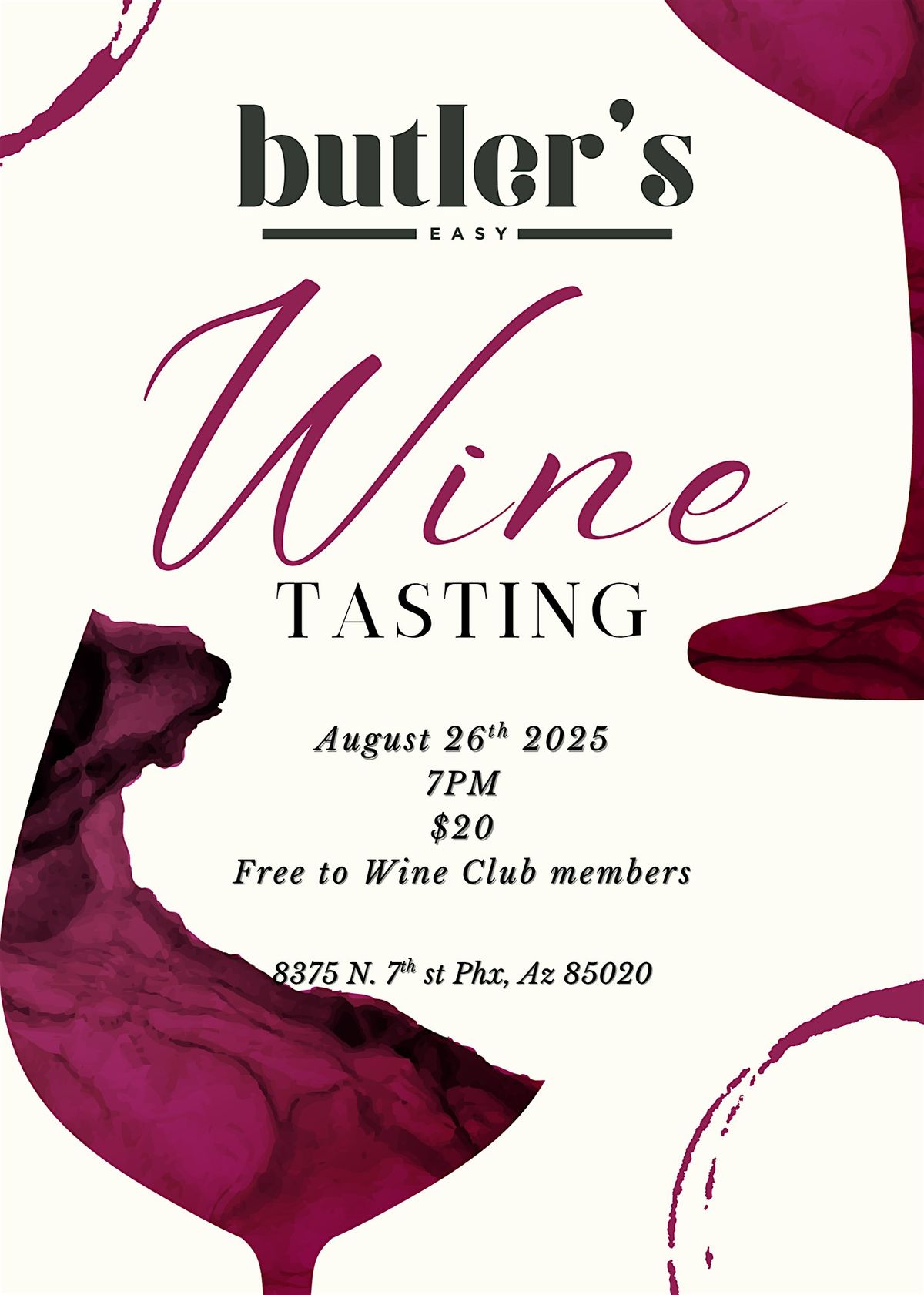 Wine Tasting at Butler's Easy!, 26 August | Event in Phoenix | AllEvents