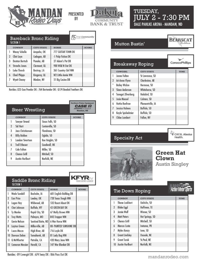 Mandan Rodeo, 1 July | Event in Mandan | AllEvents