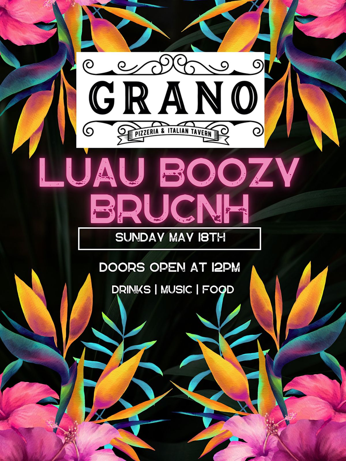 Grano Luau Boozy Brunch, 18 May | Event in Scotch Plains | AllEvents