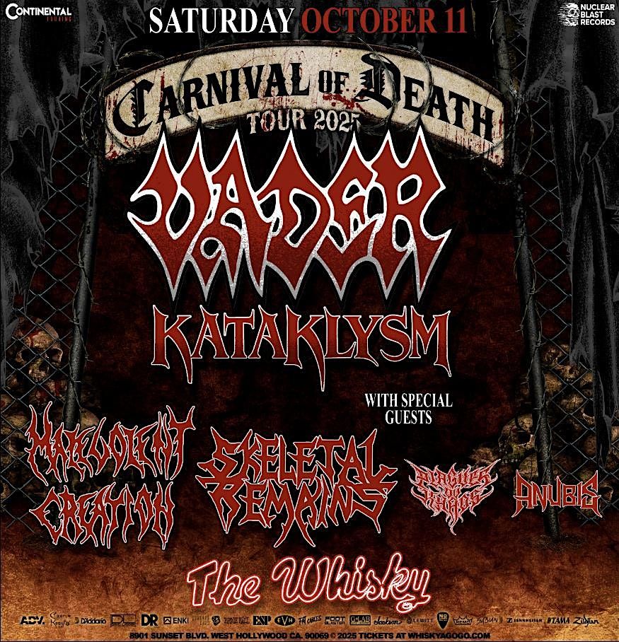 ANUBIS w/ VADER, KATAKLYSM, MALEVOLENT CREATION, SKELETAL REMAINS, 11 October | Event in West Hollywood | AllEvents