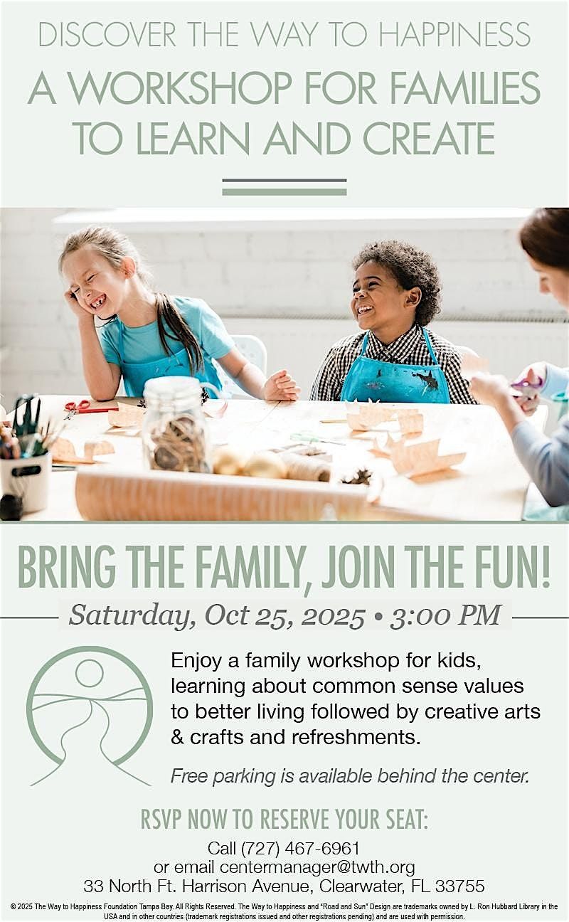 The Way to Happiness Kids Workshop (Oct 25th, 2025), 25 October | Event in Clearwater | AllEvents