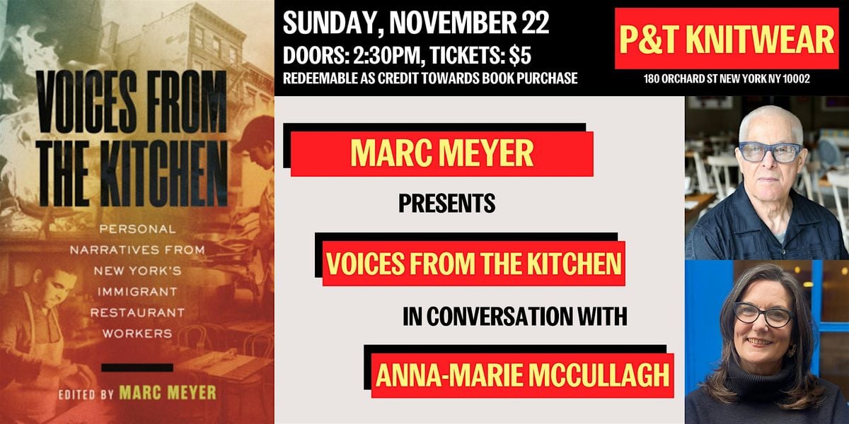 Marc Meyer presents Voices from the Kitchen, with Anna-Marie McCullagh, 22 November | Event in New York | AllEvents