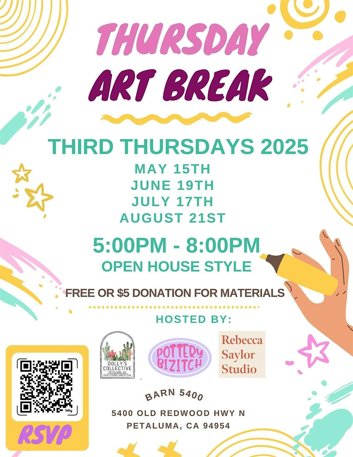 Copy of $5 Art Workshop AUGUST  2025  Thursday Art Break at Barn 5400, 21 August | Event in Petaluma | AllEvents