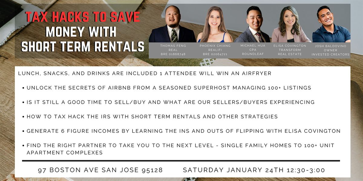Tax Hacks to Save Money with Short Term Rentals, 24 January | Event in San Jose | AllEvents