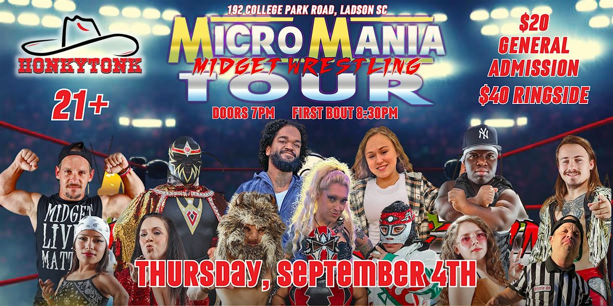 Micro Mania Midget Wrestling Live at Honkytonk, 4 September | Event in Charleston | AllEvents