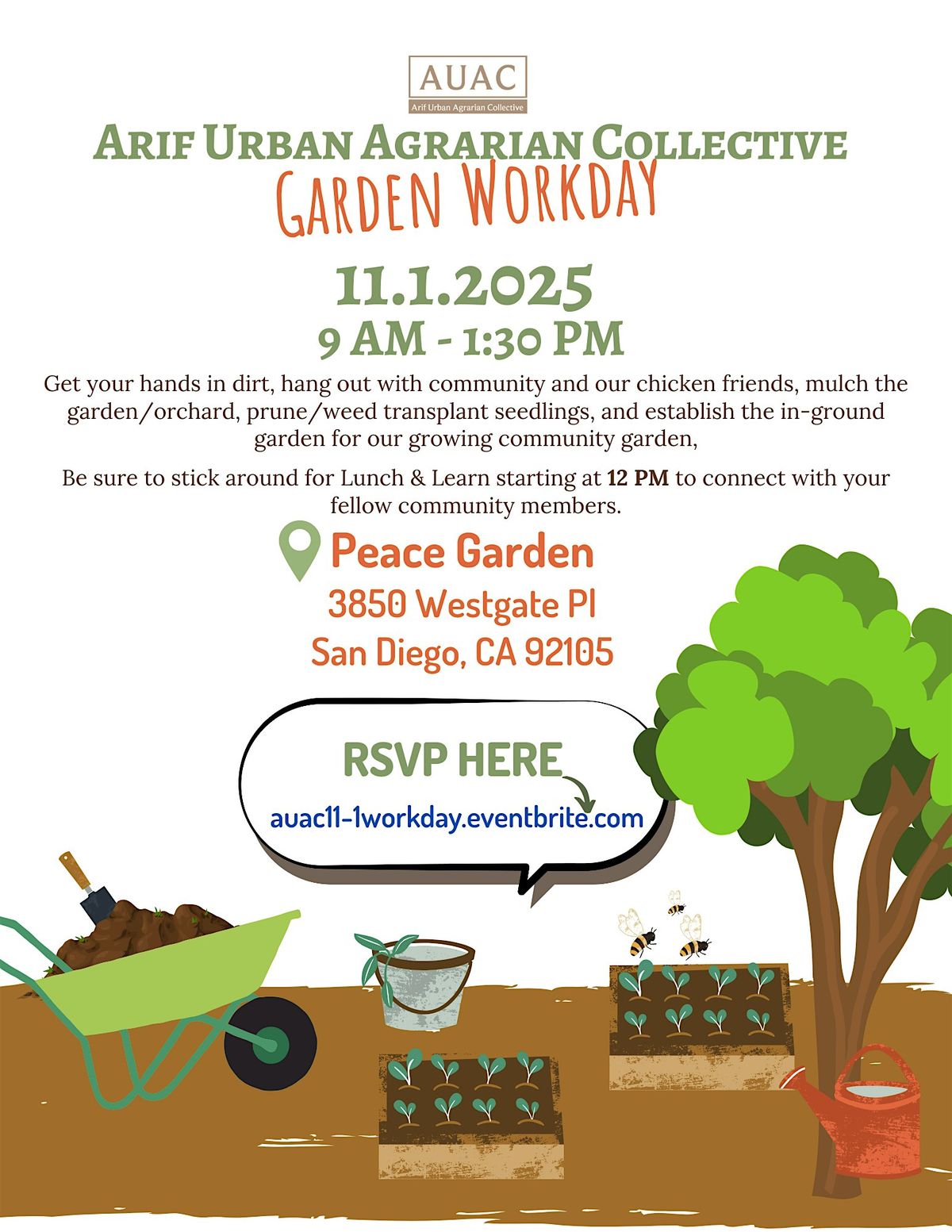 Arif Collective Community Garden Volunteer Workday & Lunch-n-Learn 11.1, 1 November | Event in San Diego