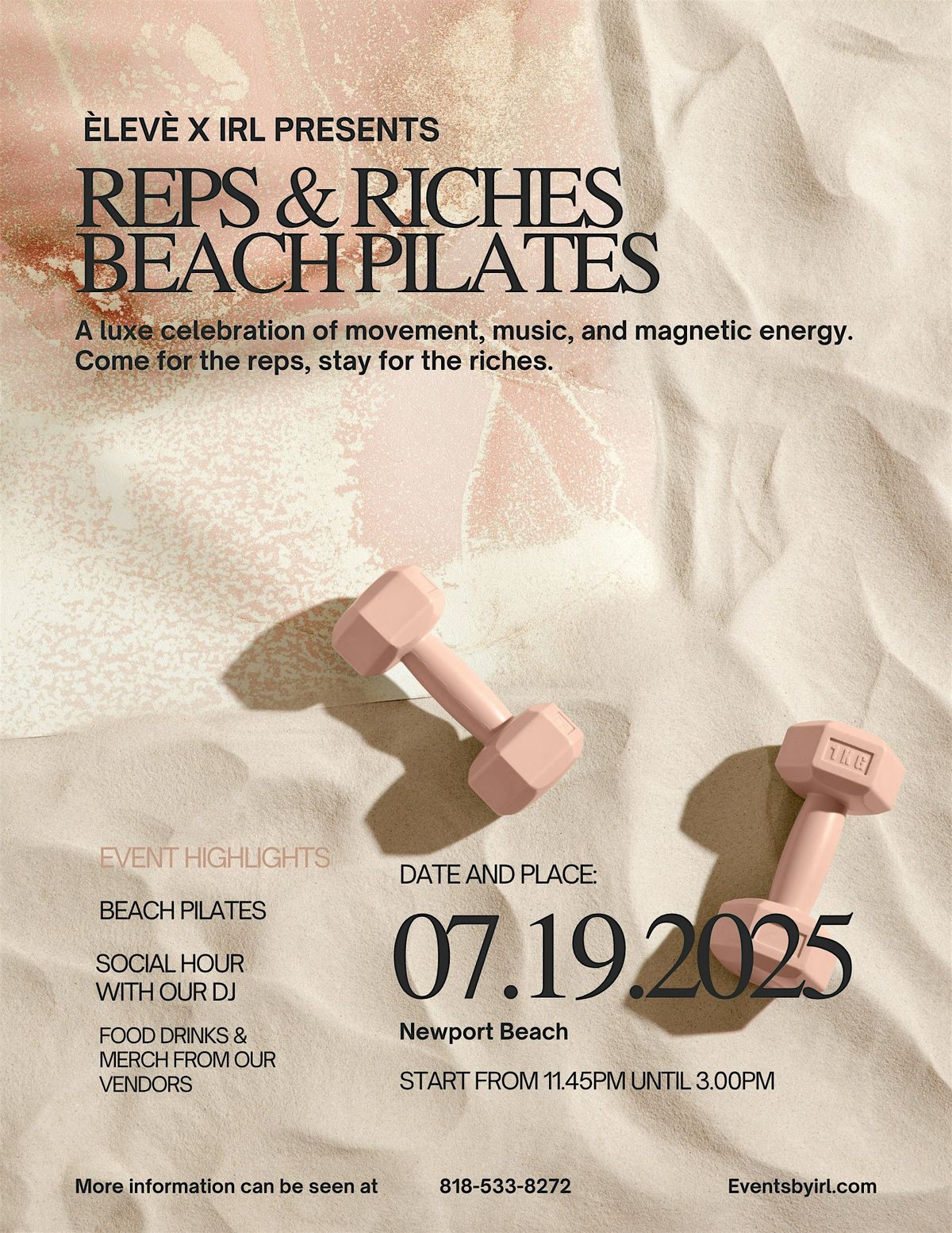 IRL X ÈLEVÈ REPS AND RICHES: BEACH PILATES | Event in Newport Beach | AllEvents
