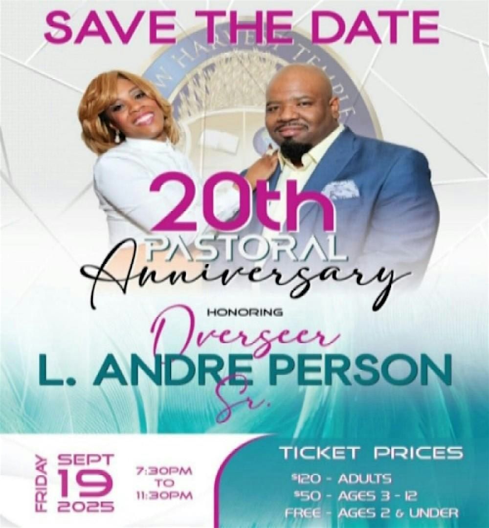 The 20th Pastoral Anniversary Gala Honoring Overseer L. Andre Person, Sr., 19 September | Event in Tinicum Township