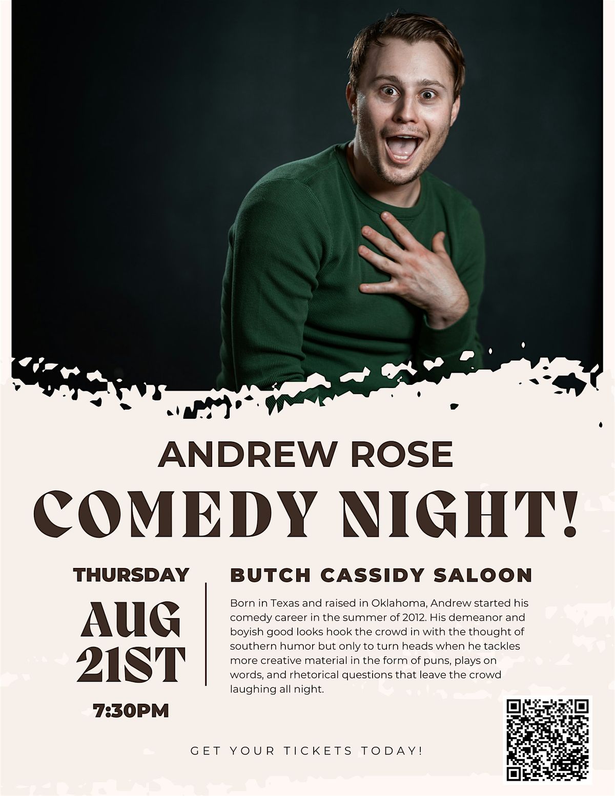 Comedy Night at Butch Cassidy Saloon ft. Andrew Rose!, 21 August | Event in Montpelier | AllEvents