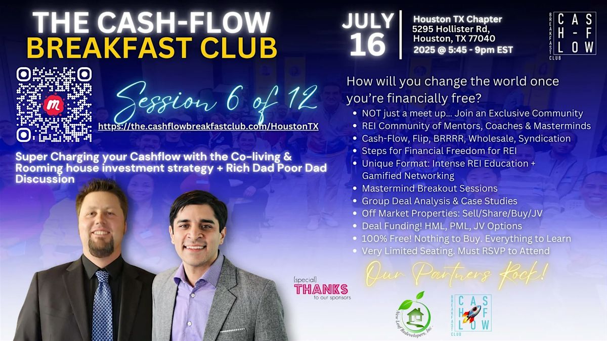 The Cash-Flow Breakfast Club - REI Education & Networking event – Houston, 16 July | Event in Houston