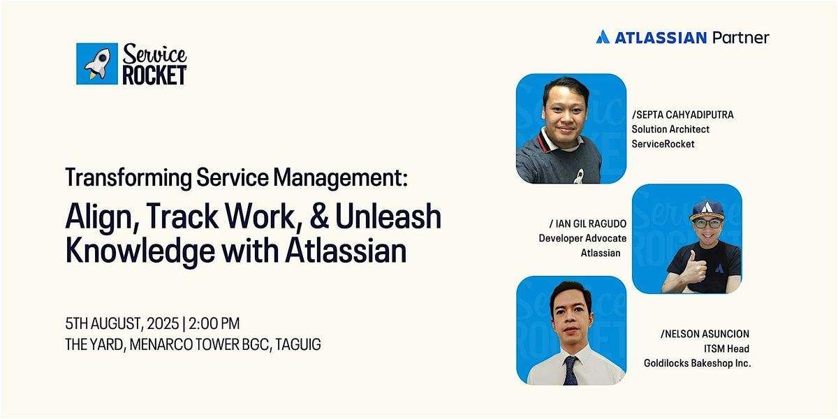 TSM: Align, Track Work, & Unleash Knowledge with Atlassian, 5 August | Event in Taguig | AllEvents