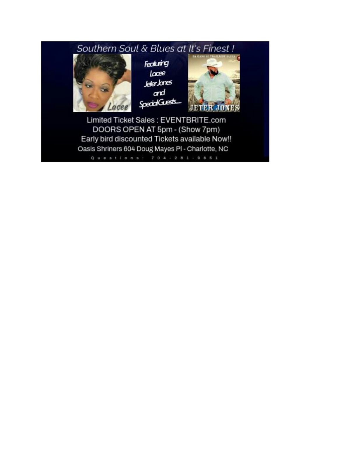 Southern Soul & Blues Concert- Featuring Lacee & Jeter Jones, 29 August | Event in Charlotte | AllEvents