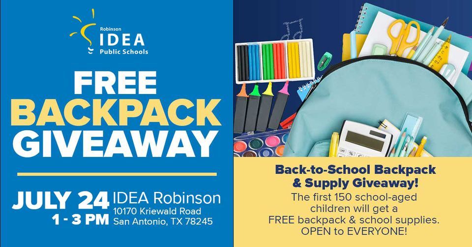 IDEA Robinson Back to School Backpack & School Supply Drive, IDEA