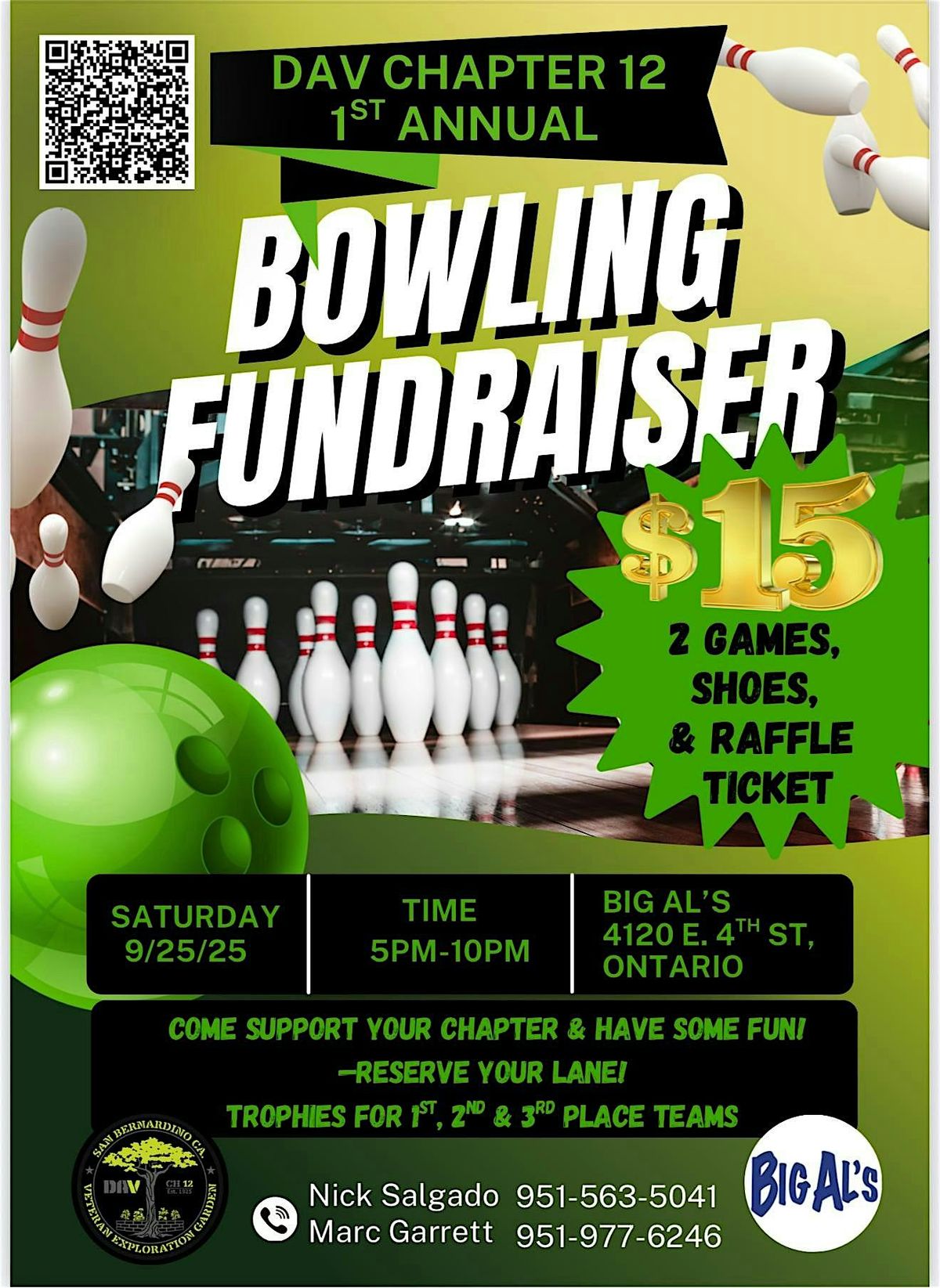 DAV Chapter 12  Bowling Fundraiser at Big AL'S, 30 October | Event in Ontario | AllEvents