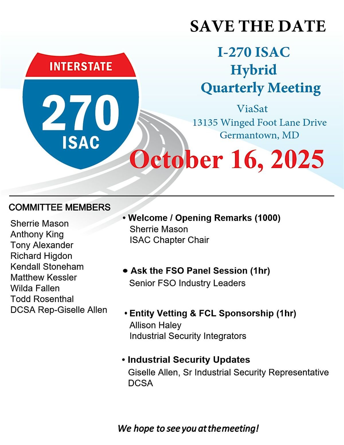 ISAC I-270 Quarterly Meeting October 16, 2025, 16 October | Event in Germantown | AllEvents