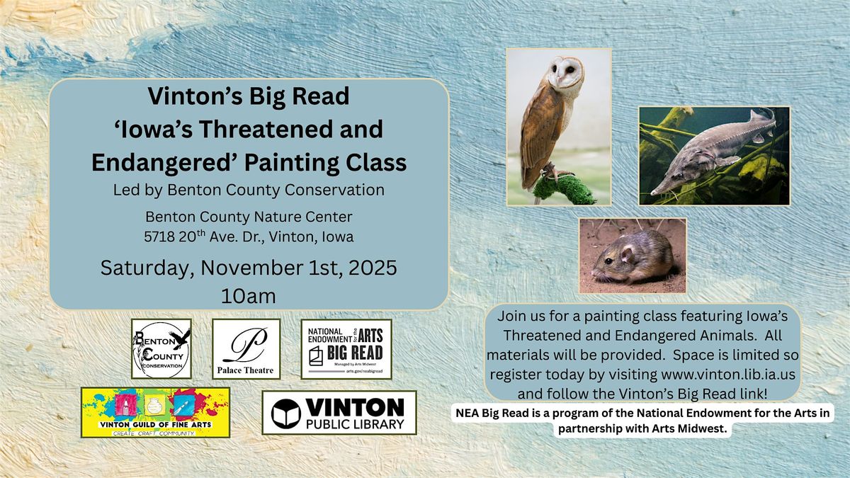 'Iowa's Threatened and Endangered' Painting Class, 1 November | Event in Vinton | AllEvents