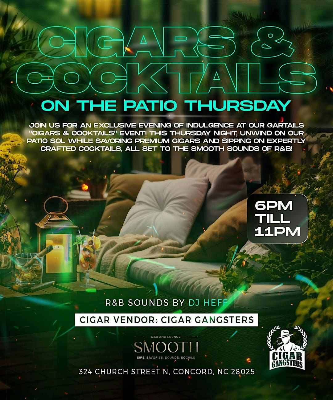 Gartails: Cigars & Cocktsils on the Patio | Event in Concord | AllEvents