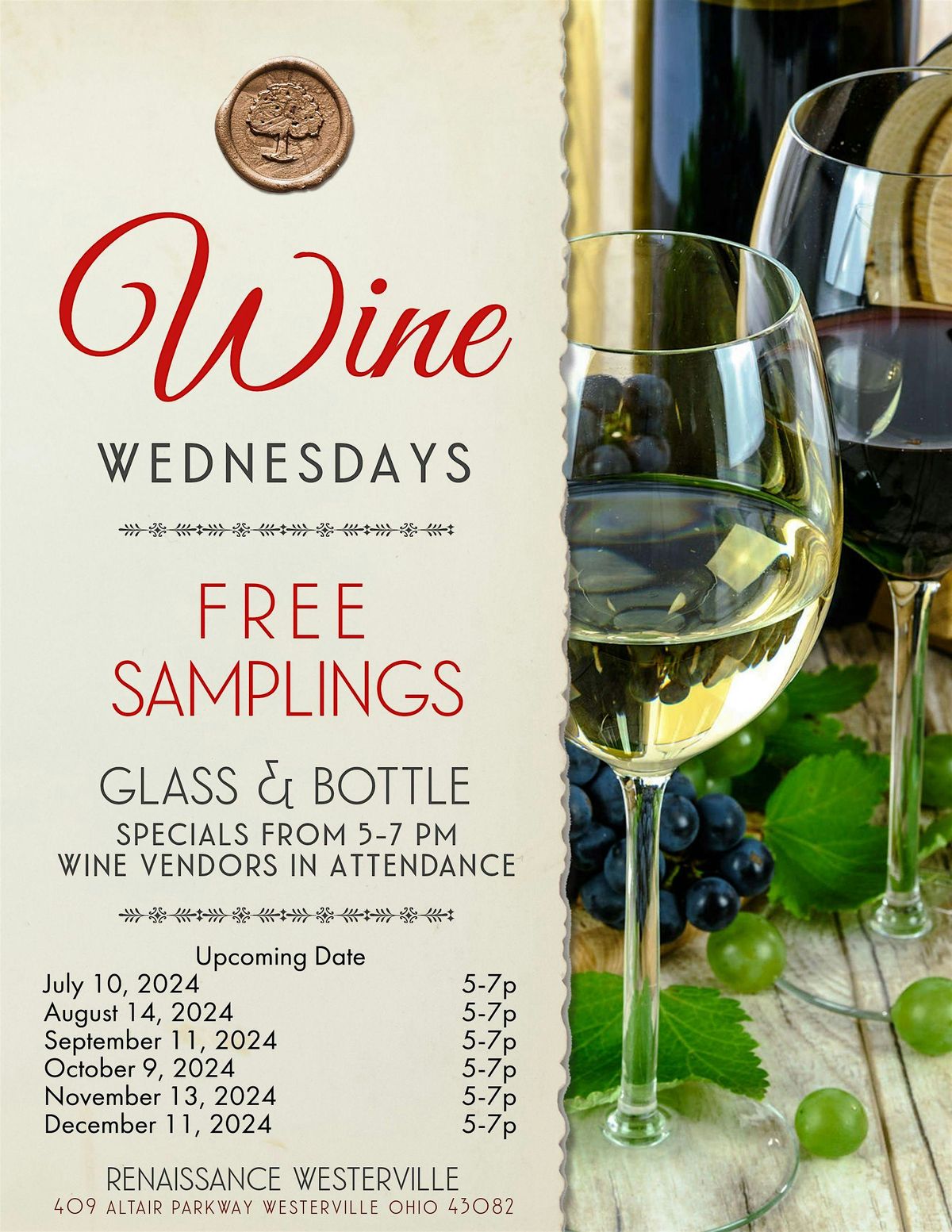 WINE WEDNESDAY AT THE RENAISSANCE WESTERVILLE, 10 December | Event in Westerville | AllEvents