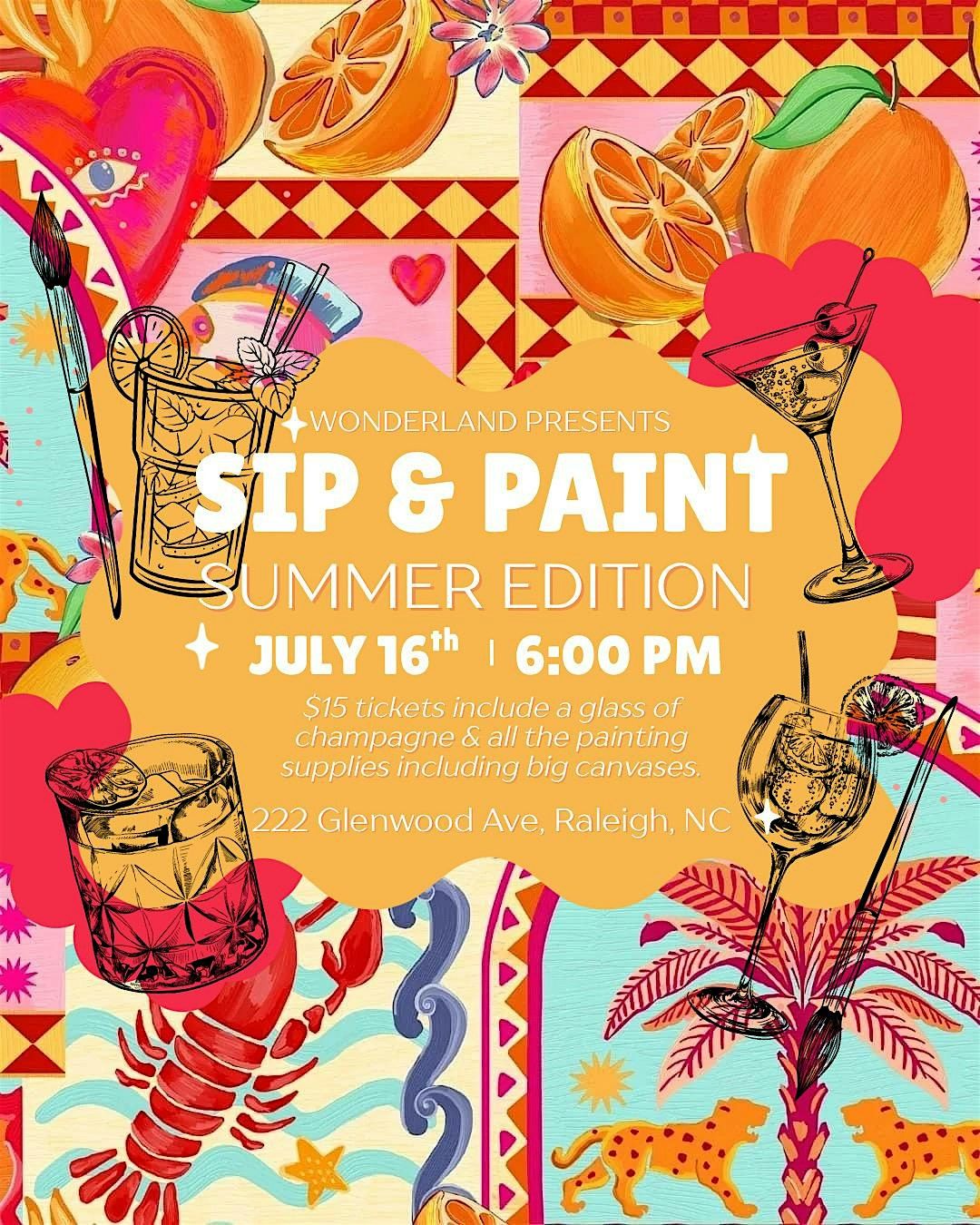 Sip & Paint: Summer Edition at Wonderland, 16 July | Event in Raleigh | AllEvents