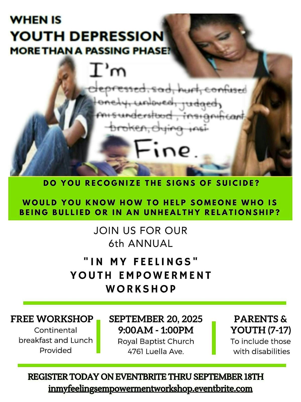 "In My Feelings" Youth Empowerment Workshop, 20 September | Event in North Charleston | AllEvents