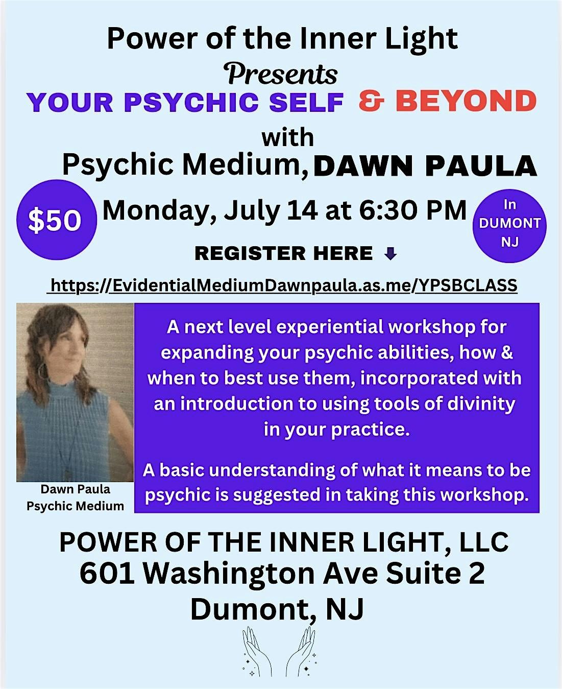 YOUR PSYCHIC SELF AND BEYOND WITH DAWN PAULA, 14 July | Event in Dumont | AllEvents