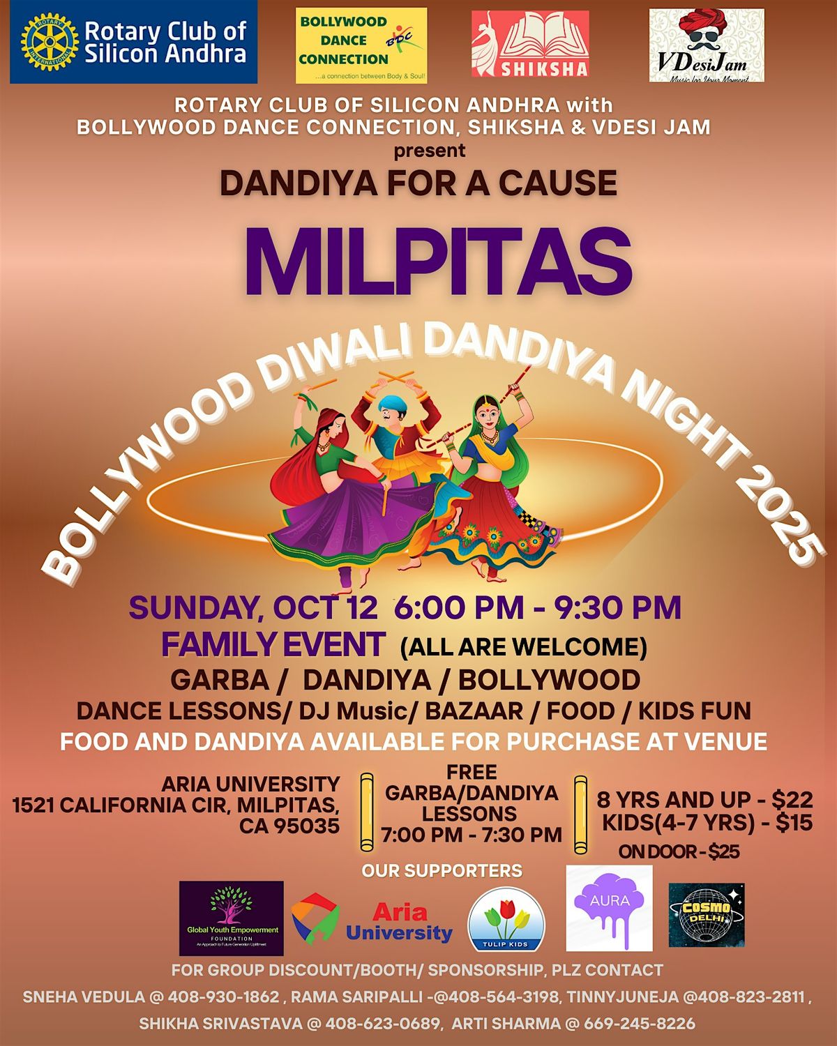 MILPITAS - BOLLYWOOD DIWALI DANDIYA 2025 - ROTARY CLUB OF SILICON ANDHRA, 12 October | Event in Milpitas | AllEvents