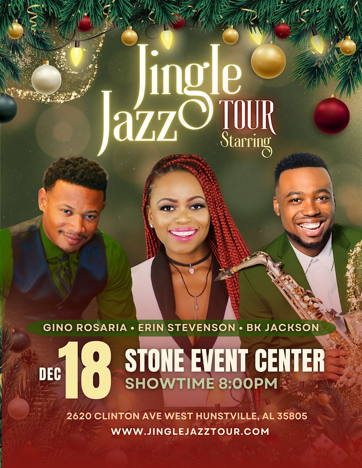Jingle Jazz Tour featuring BK Jackson, Erin Stephenson and Gino Rosaria, 18 December | Event in Huntsville