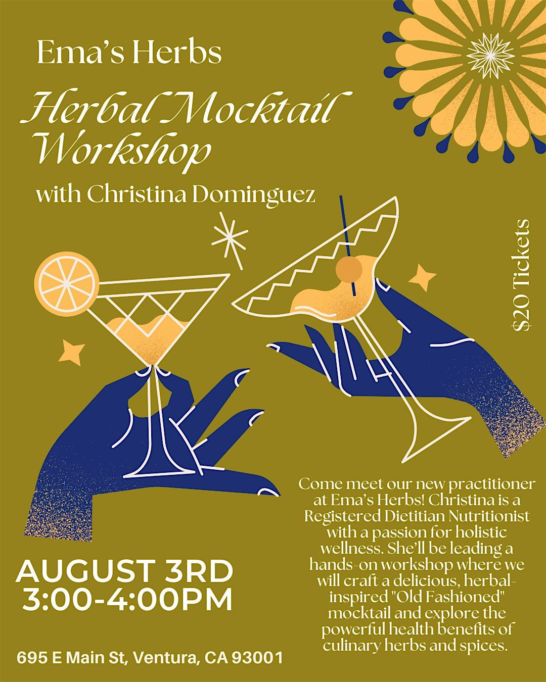 Herbal Mocktail Workshop with Christina Dominguez, 3 August | Event in Ventura | AllEvents