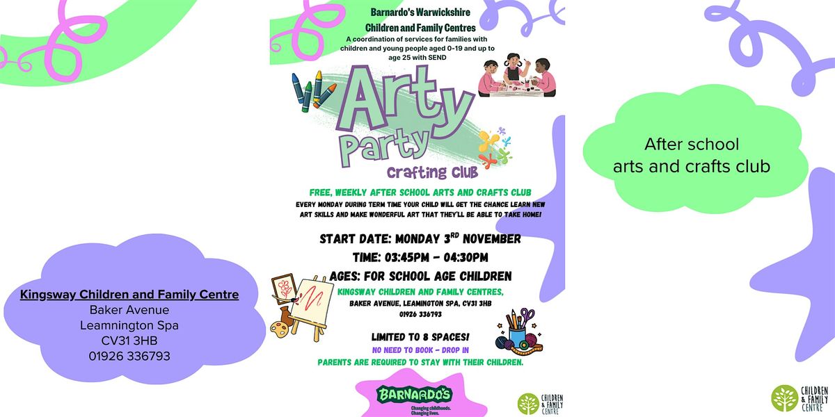Arty Party-After School activity for 4-11 years- Kingsway - NO NEED TO BOOK | Event in Royal Leamington Spa