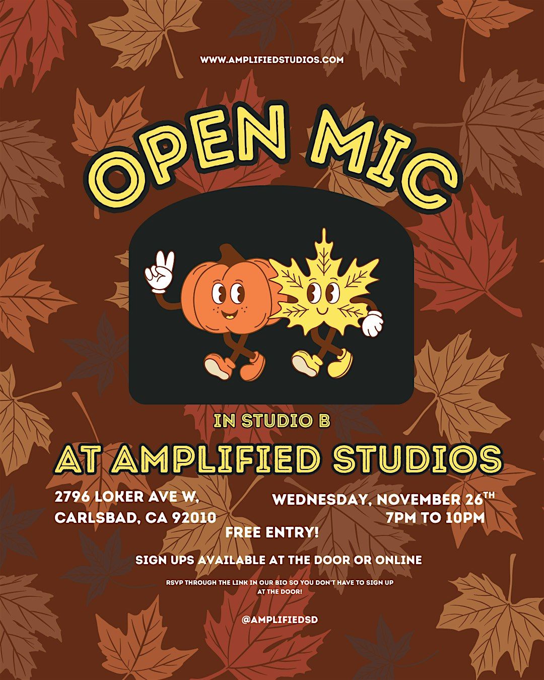 Amplified Studios November 2025 Open Mic, 26 November | Event in Carlsbad | AllEvents