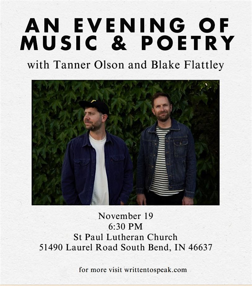 An Evening of Music & Poetry with Tanner Olson and Blake Flattley, 19 November | Event in South Bend | AllEvents