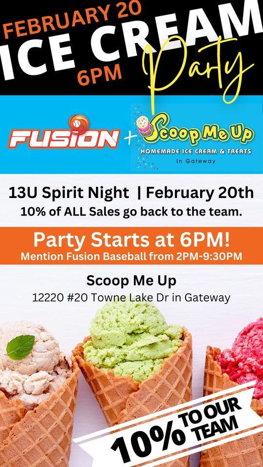 Fusion 13U Ice Cream Party & Spirit Night, Scoop Me Up Ice Cream