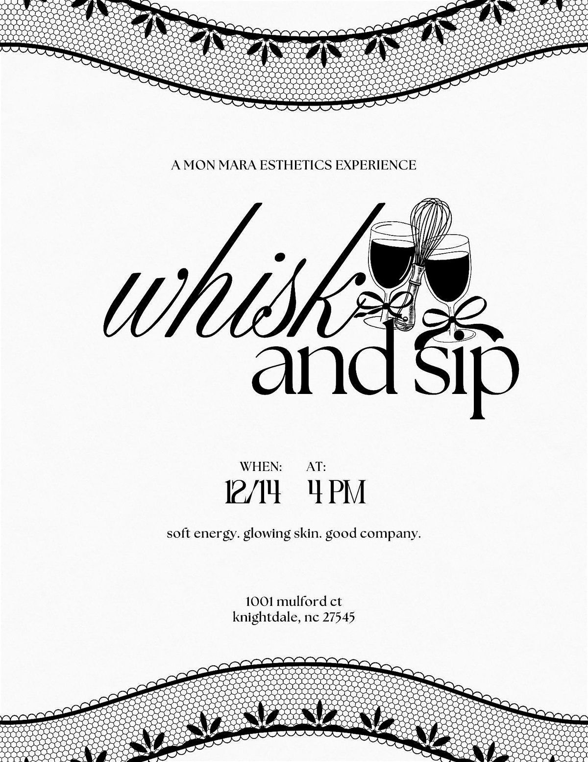whisk and sip: a mon mara esthetics experience, 14 December | Event in Knightdale | AllEvents