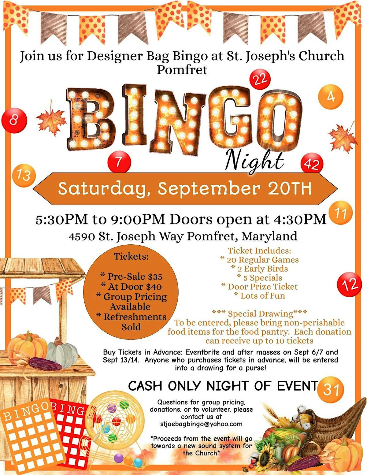 St. Joseph Designer Bag Bingo, 20 September | Event in Pomfret | AllEvents