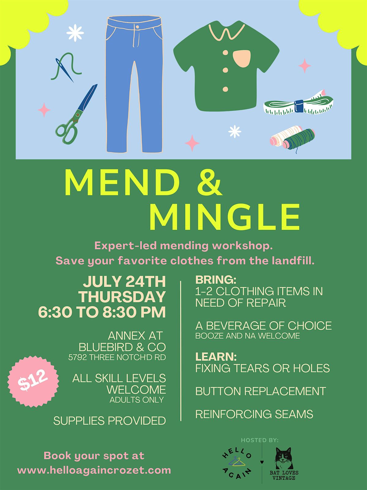 Mend and Mingle - Mending Workshop for Adults, 24 July | Event in Crozet | AllEvents