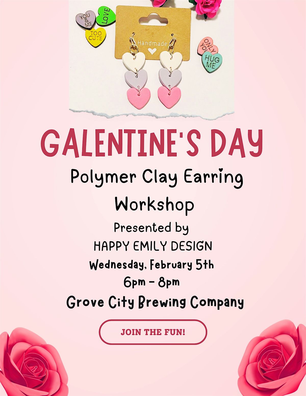 Galentines Day Polymer Clay Earring Workshop, Grove City Brewing ...