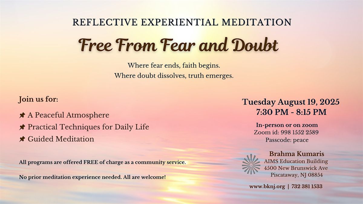 Experiential Meditation – Free from Fear and Doubt, 19 August | Event in Piscataway | AllEvents