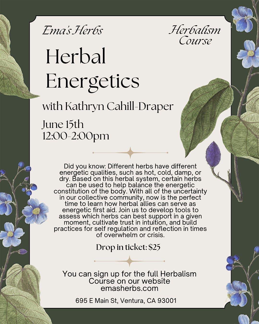 Herbal Energetics with Kathryn Cahill-Draper, 8 June | Event in Ventura | AllEvents