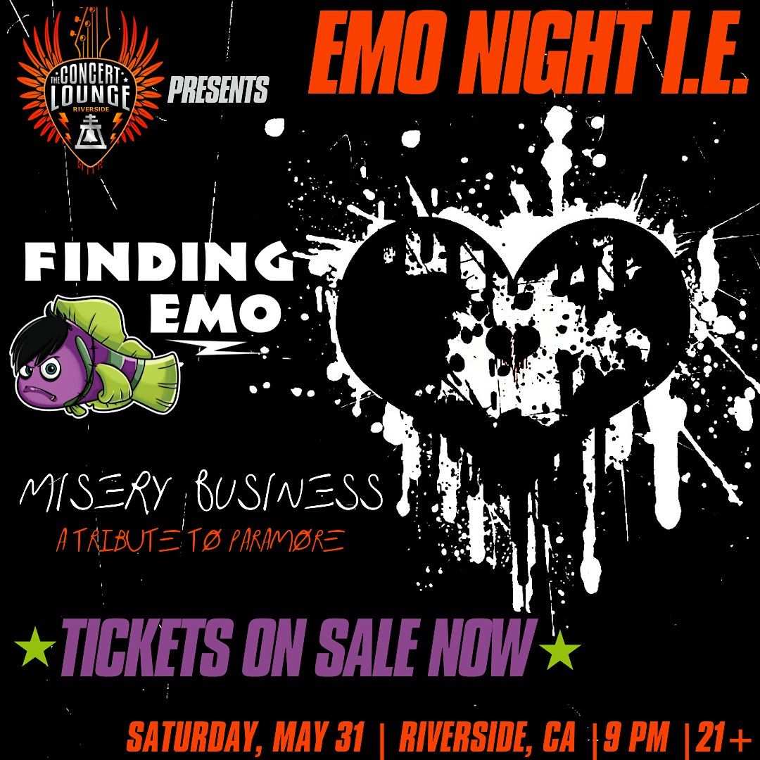 Emo Night! w/ Misery Business (Paramore Tribute) & Finding Emo!, 31 May | Event in Riverside | AllEvents
