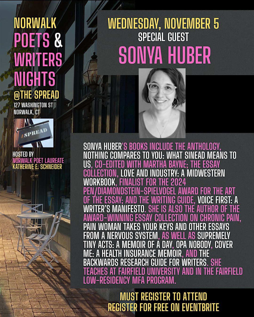 Norwalk Poets & Writers Night – Featuring Nonfiction Writer Sonya Huber, 5 November | Event in Norwalk