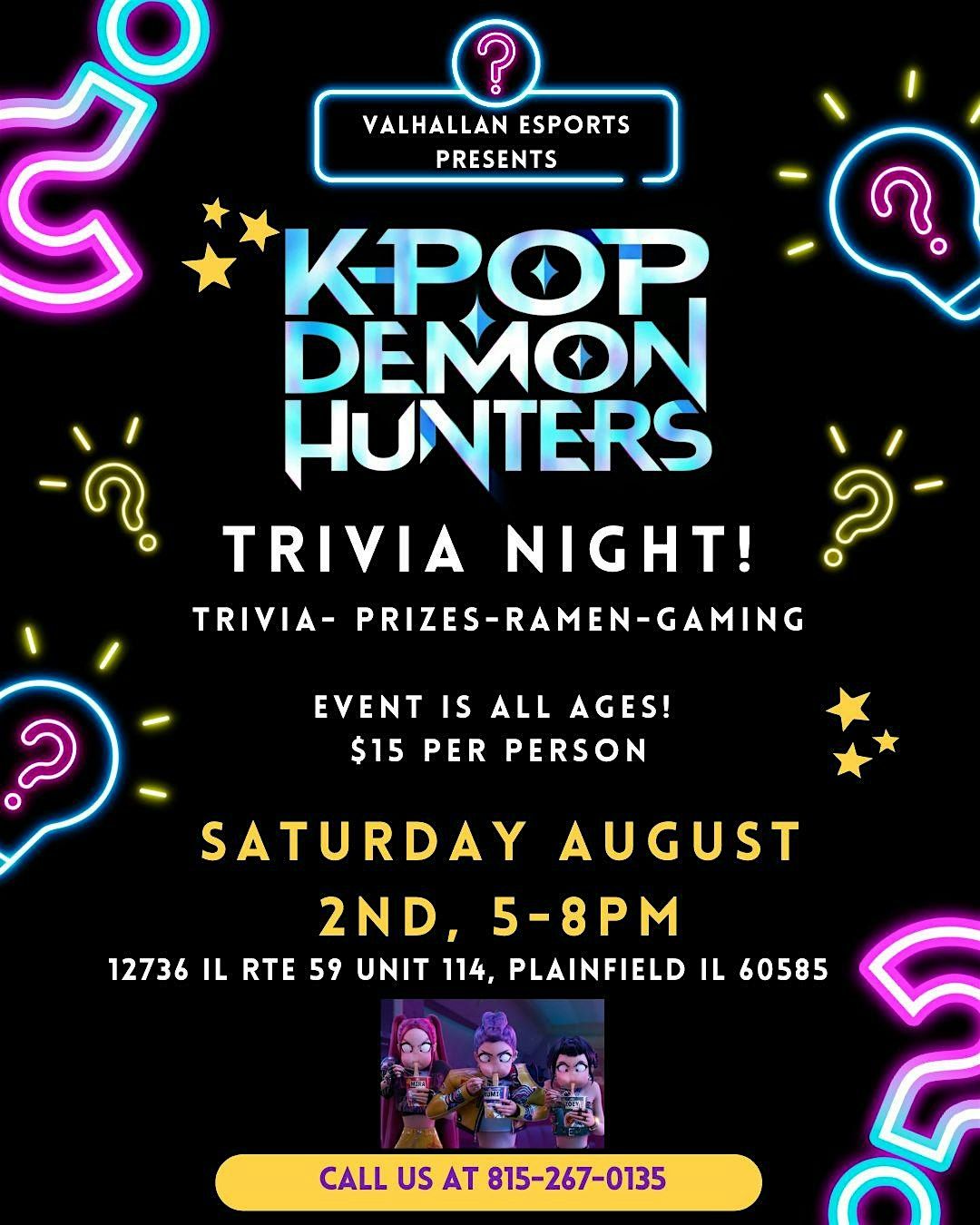 Kpop Demon Hunters Trivia Night Hosted By Valhallan Esports Training, 2 August | Event in Plainfield | AllEvents