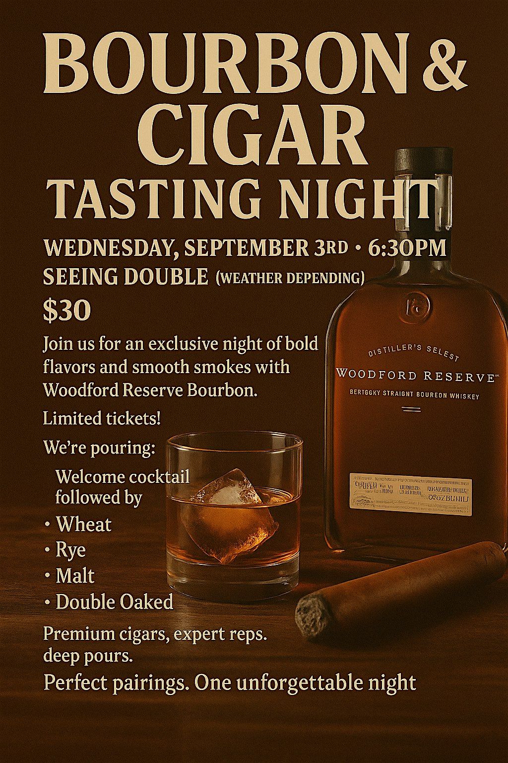 Woodford Reserve Bourbon & Cigar Tasting @ Seeing Double!, 3 September | Event in North Olmsted | AllEvents