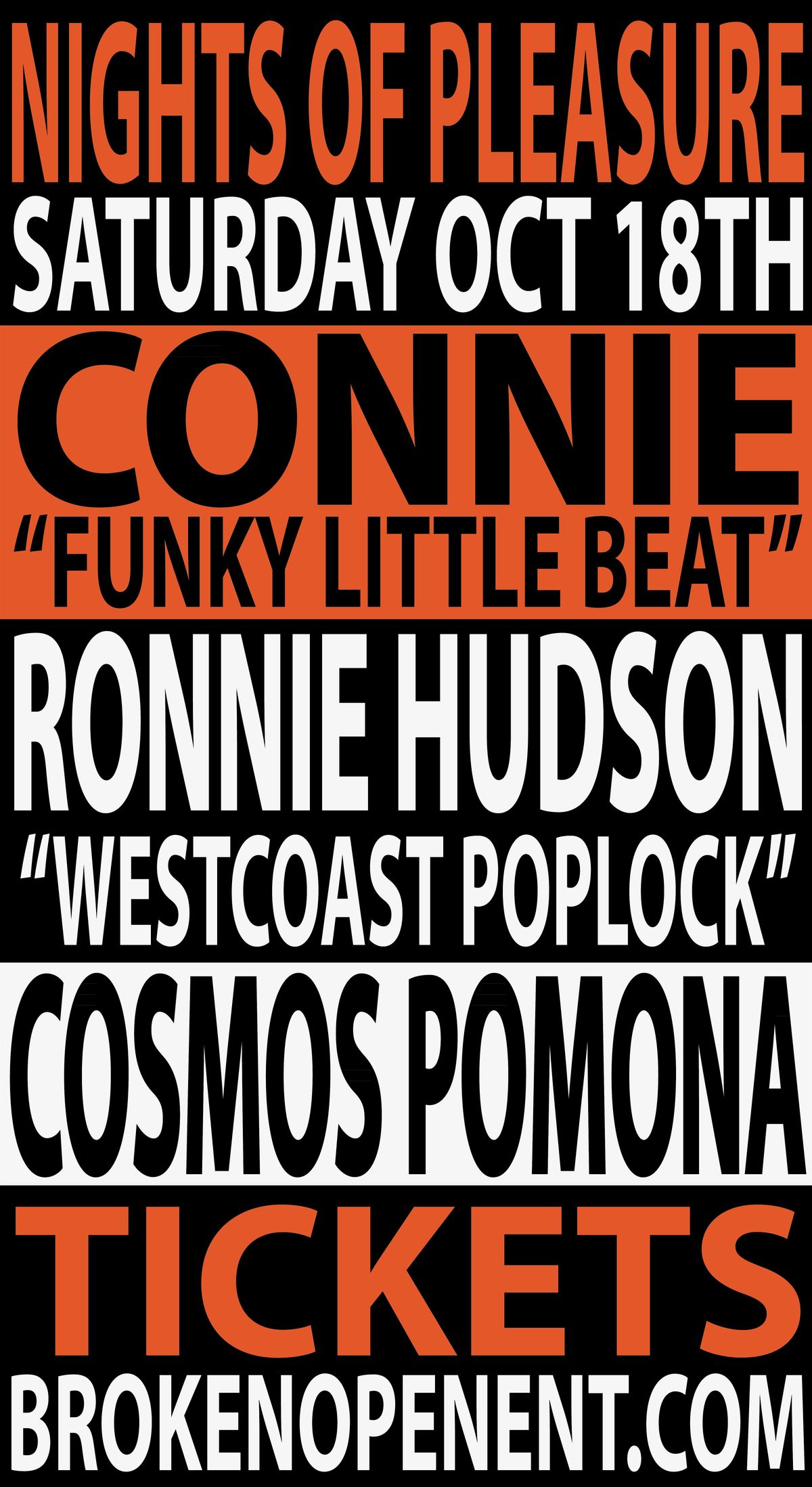 NIGHTS OF PLEASURE w/ CONNIE & RONNIE HUDSON, 18 October | Event in Pomona | AllEvents